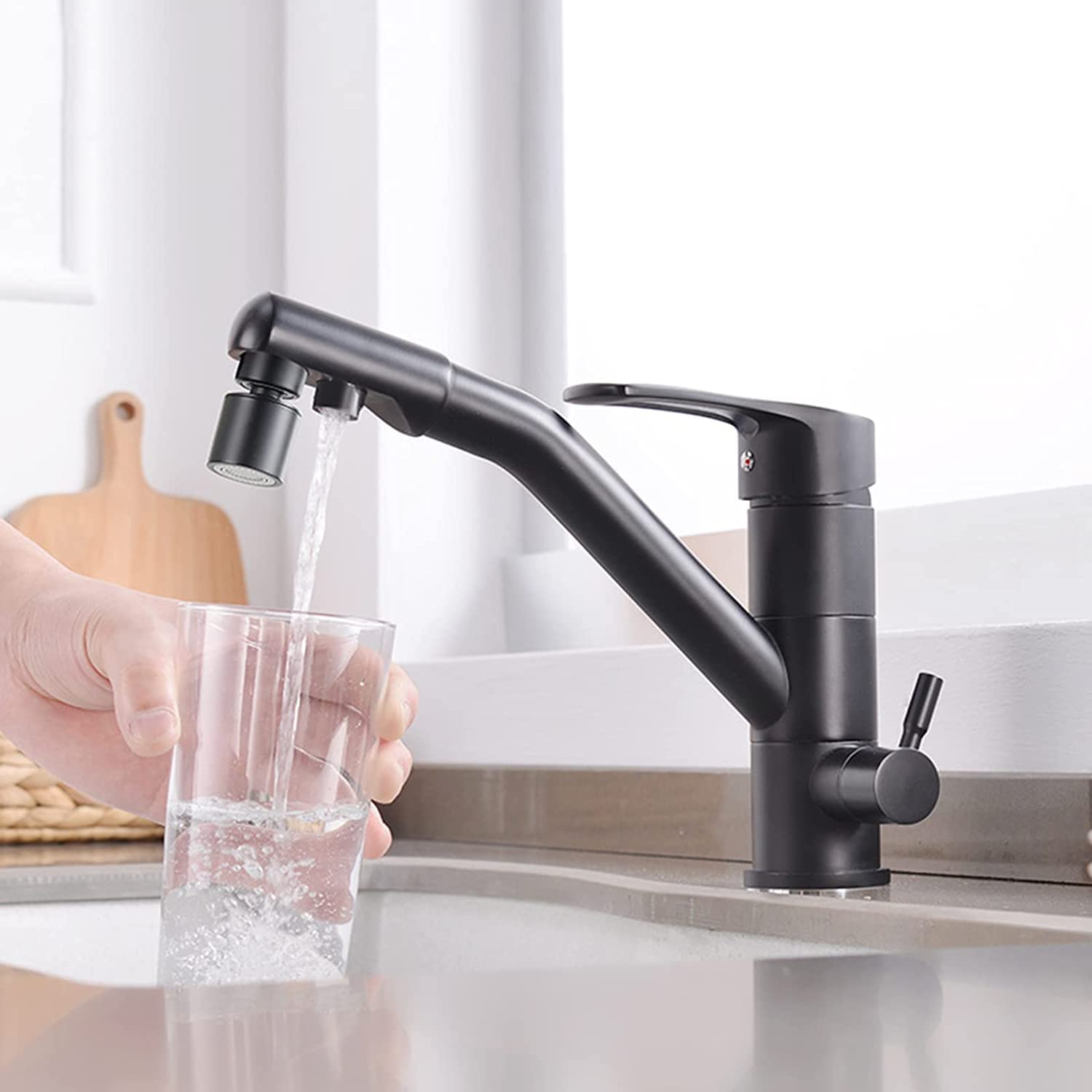QTANZIQI Grifo de Cocina Negro de 3 vías con Modo Dual Grifo con Filtro de ósmosis 3 en 1 Grifo para Fregadero para Sistemas de ósmosis Filtro de Agua para Fregadero de Cocina versátil.