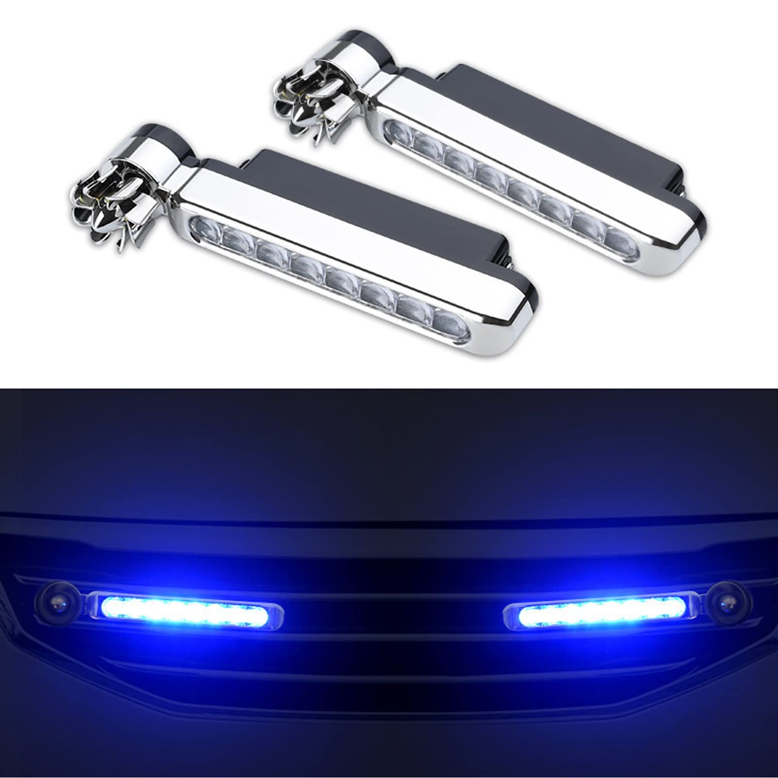 ExceforeWind Power Daytime Running Light,1 Pair 8LEDs Car Universal Wind Energy Powered Daytime Running Light Auxiliary Lamp,Automobile Decorative Lamp No Need External Power Supply-Blue