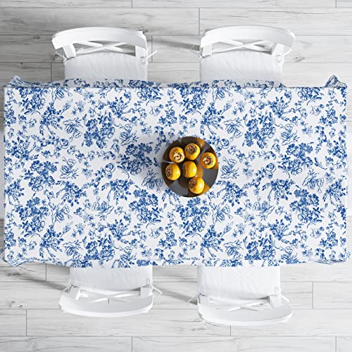 Tubeamin Blue And White Tablecloth Vintage Rectangle Tablecloth, Rustic Blue Floral Table Cloth, Washable Wrinkle Resistant Toile Tablecloth For Restaurants thumb #5