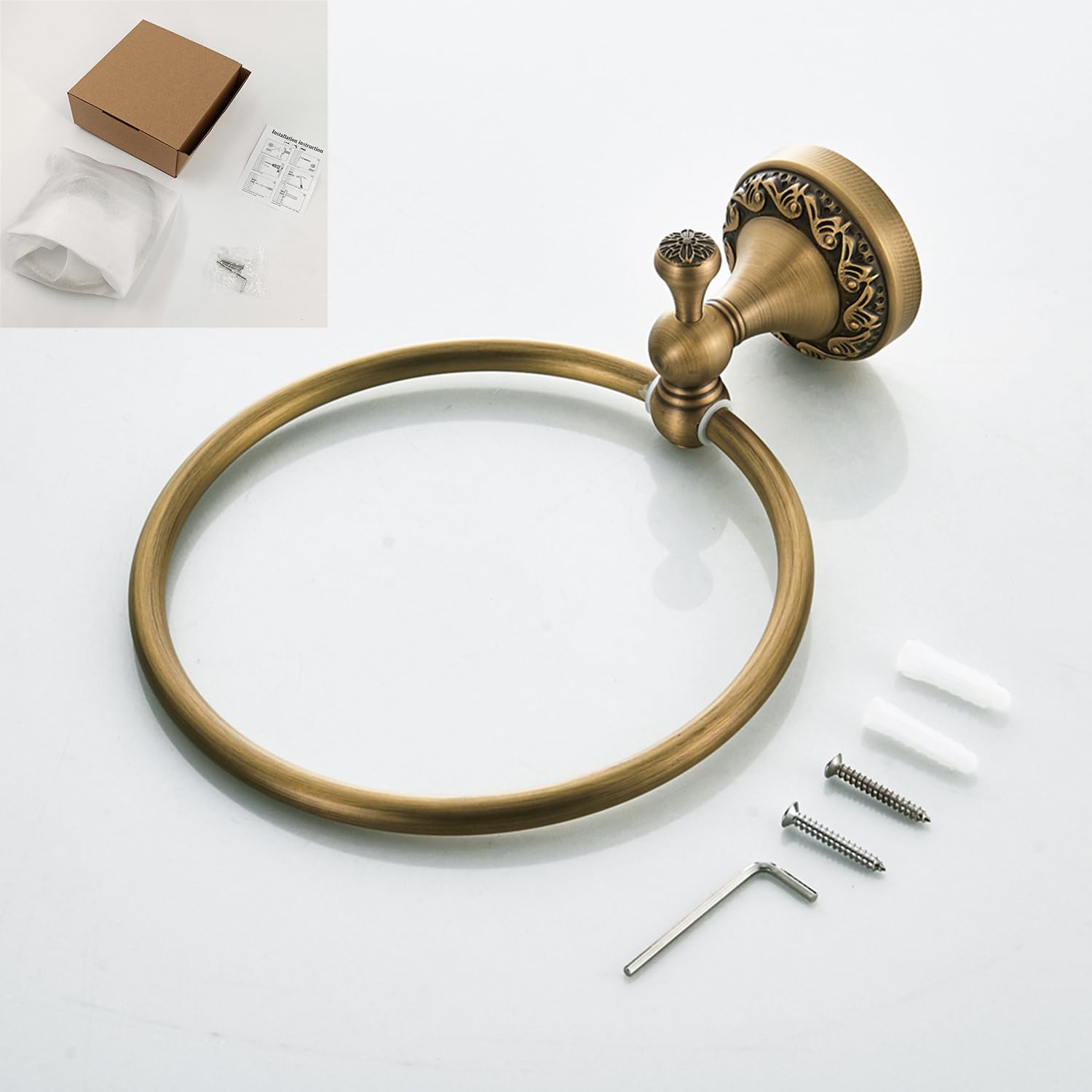 Flybath Round Towel Ring Antique Brass Exquisite Pattern Carving Hanger Hand Towel Holder for Bathroom Kitchen Accessories Wall Mounted - Image 4