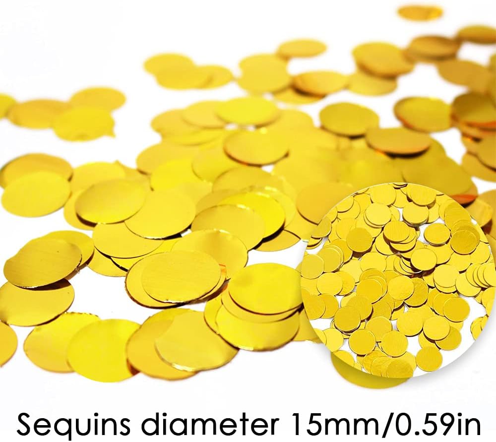 CYIOU 14000 Pieces/100g Paper Table Confetti Gold Metallic Shiny Round Confetti Tissue for Wedding Anniversary Birthday Party Baby Shower Valentine's Day and Balloon Decorations,1.5cm (3.53 oz) - Image 3