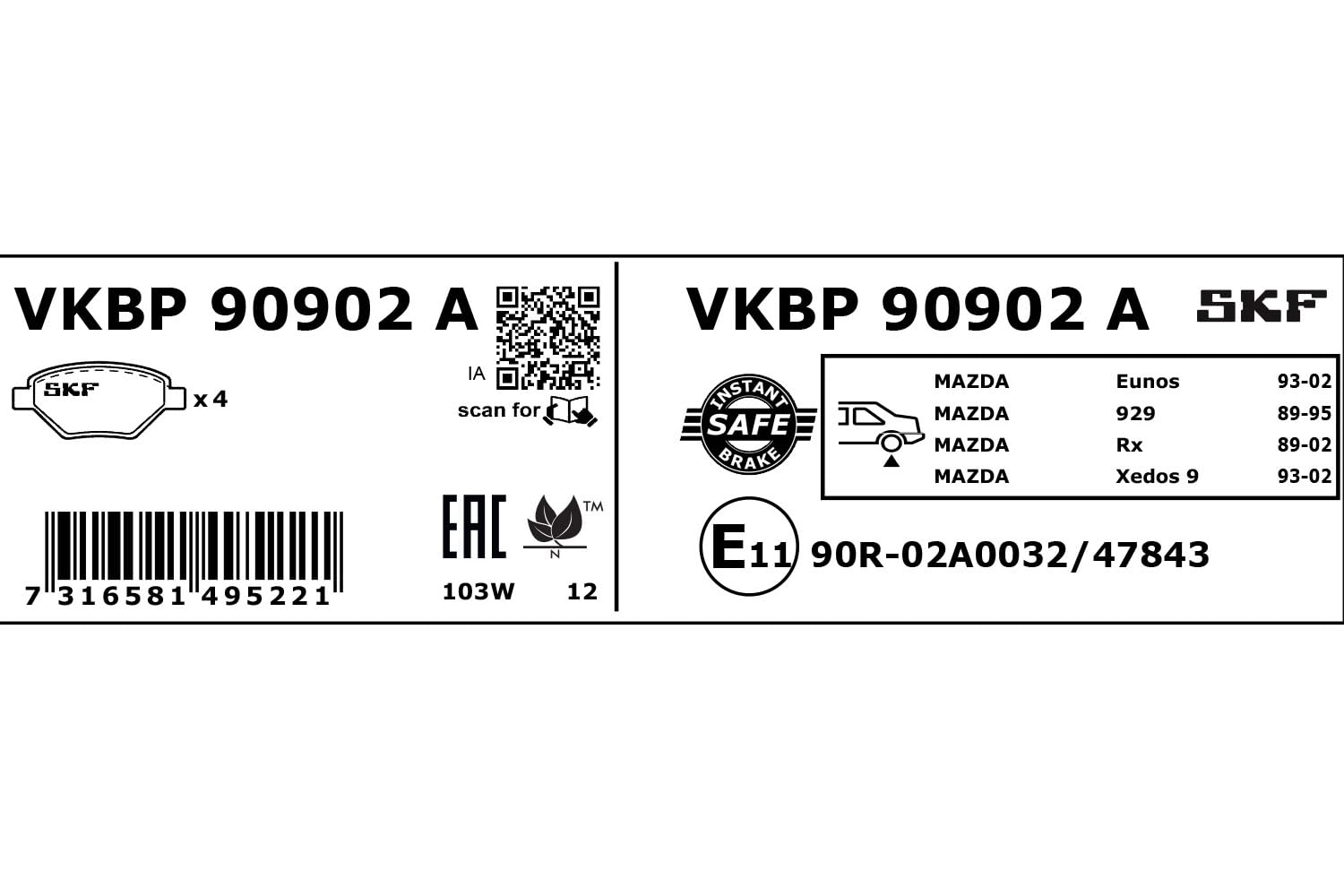 SKF Bremsbelagsatz, Scheibenbremse VKBP90902A