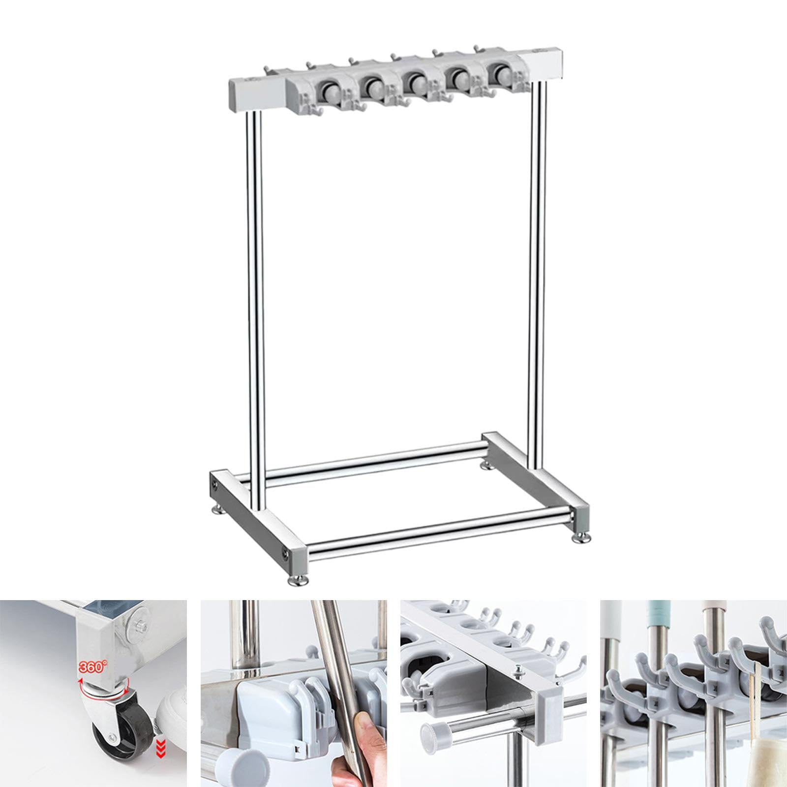 Soporte para, Soporte para Escoba, Organizador, Soporte para Herramientas, Acero Inoxidable, Montaje Extraíble para Organización de Garaje, Co, Contener 10 Trapeadores