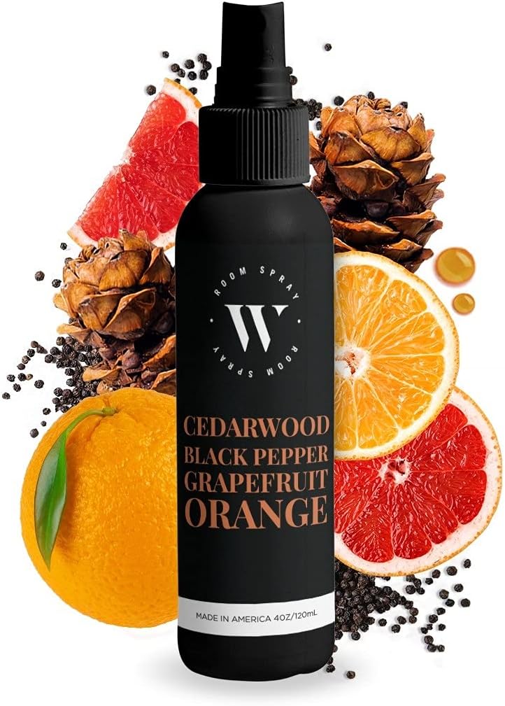 Wallford Natural Room Spray Air Freshener - Cedar Spray With Black Pepper, Grapefruit, and Orange - Odor Eliminator for Home - 4Oz