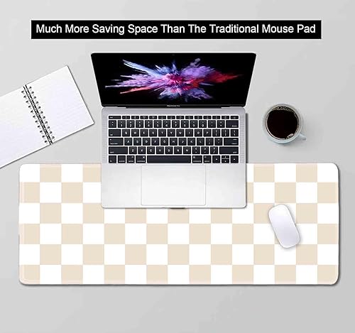 Miniatura 4 de Alfombrilla de escritorio a cuadros beige arena, bonita alfombrilla de mouse retro extra grande para niños y niñas, alfombrilla de mouse para