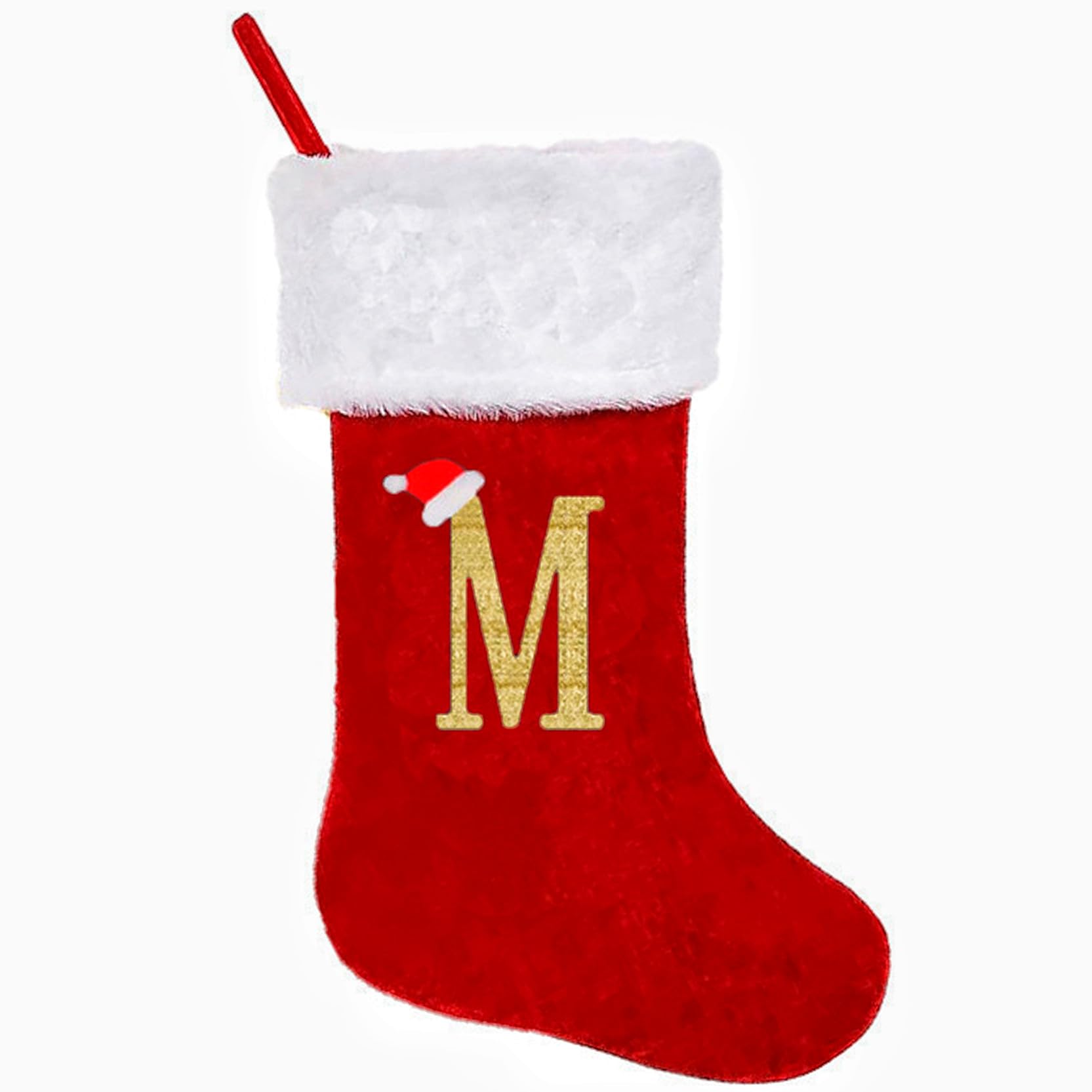 CZSYZCZS Large Personalized Christmas Stockings with Letters, Christmas Stockings,Large Red Velvet with Soft Plush Cuff & Gold Letter Stockings for Holiday Seasonal Decor Party Supplies (M)
