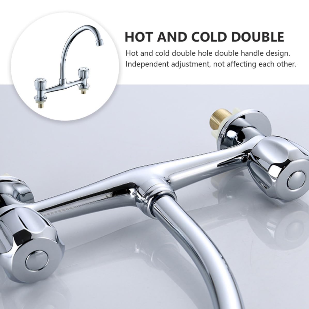 Rubinetto Bagno a Doppio Foro in Rame Doppia Maniglia | Acqua Calda e Fredda, Rotazione a 360 Gradi, Regolazione Indipendente, Finitura Argento per Lavabo