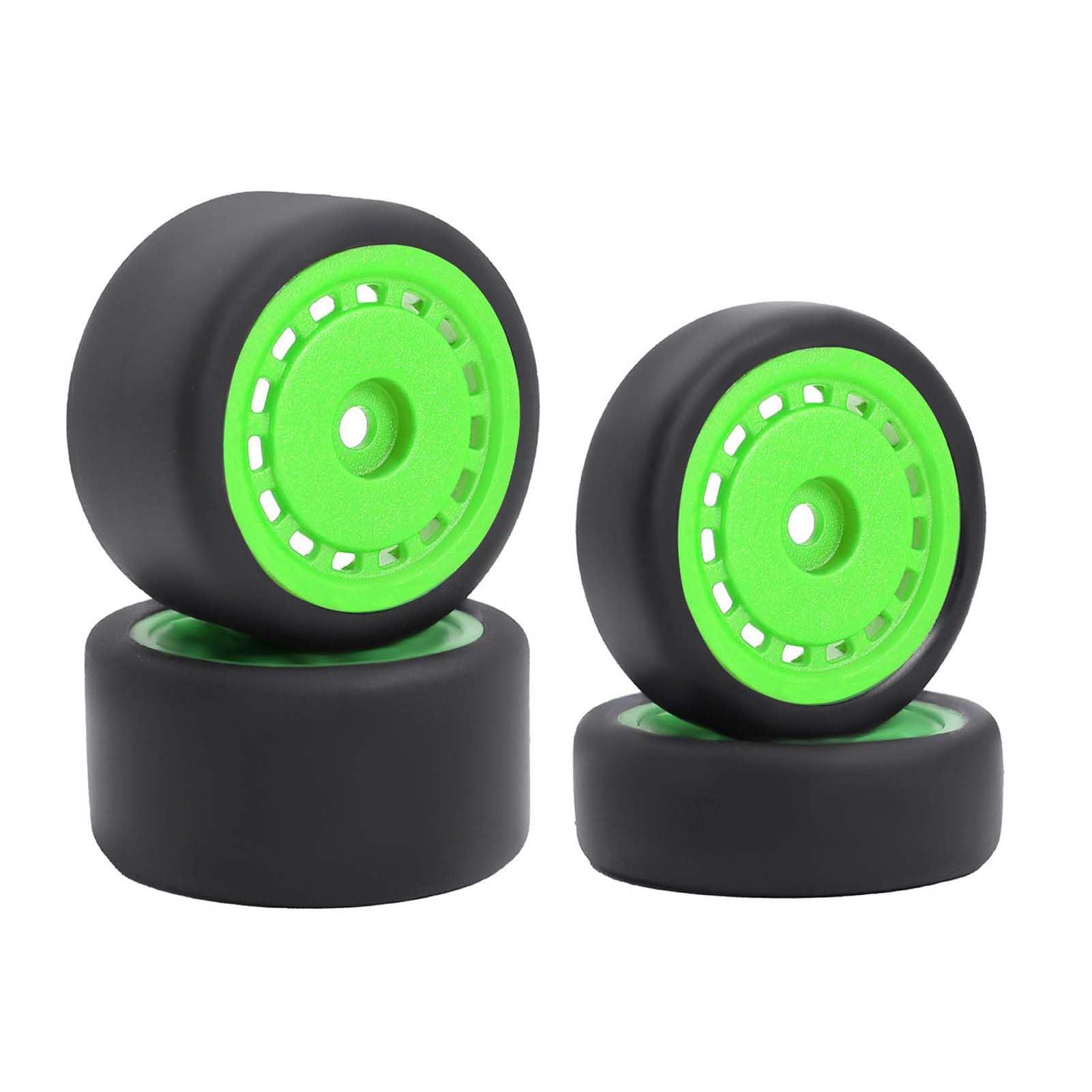 LAFEINA 4PCS Pre-Glued Rubber Slick Tires and Wheels Set for 1/24 Losi Micro-B Parts (Green)