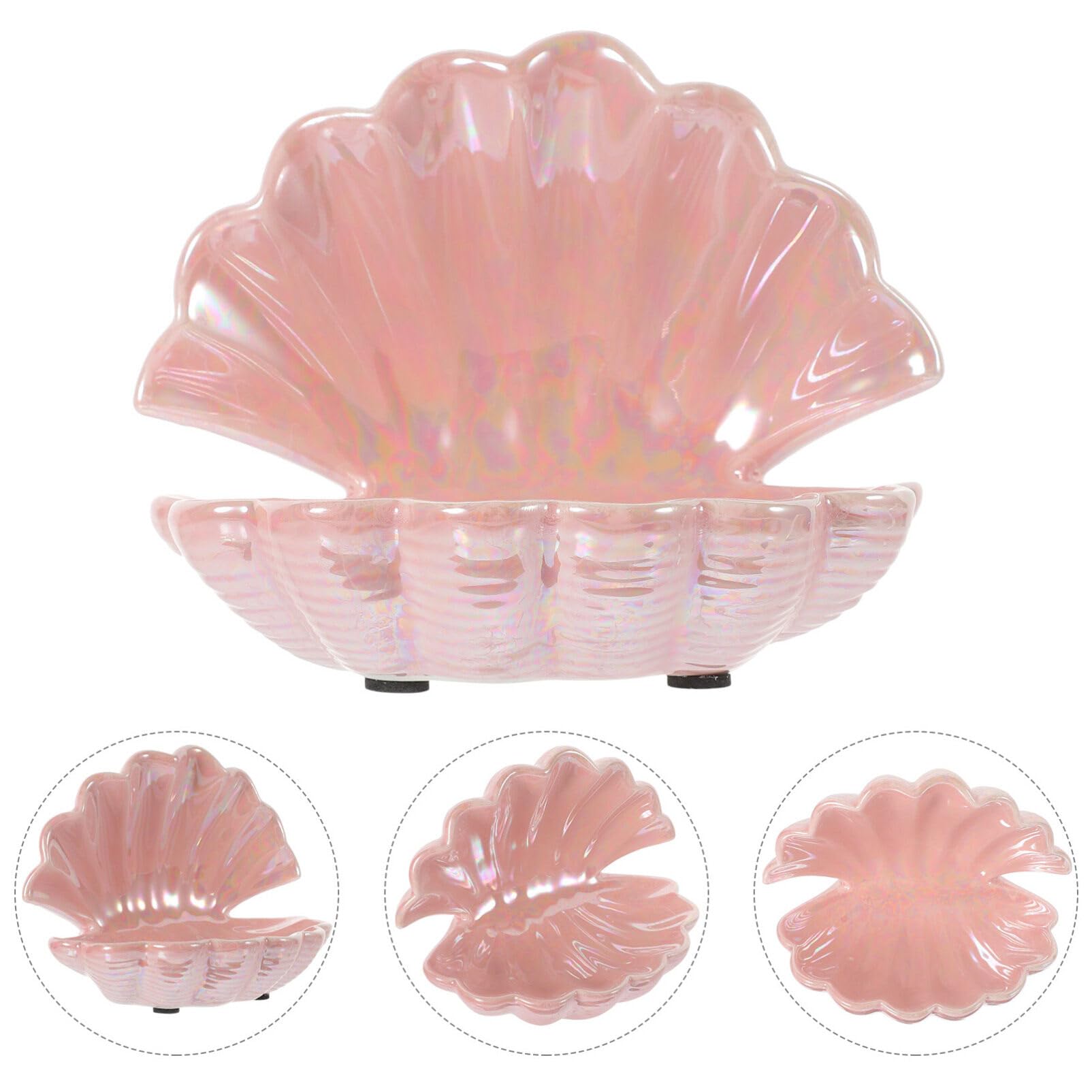 Vassoio Rosa Ceramica Forma in di Conchiglia Gioielli | Piccolo Vassoio Decorativo, Design Giocoso e Delicato, Finitura Lucida