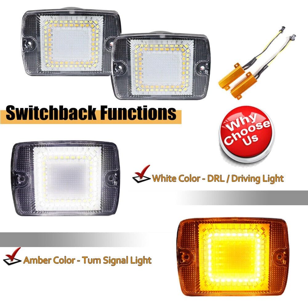 NEWBAILUN Wajir Yj Clear Switchback DRL Turn Signal Lights 2pcs ABS Housing Front Left Right Bulbs Ballast 1987-1995 for Jeep for Wrangler 1987-1995 Textured 12V - 24V DC CH2520111 56001378 WJR0957