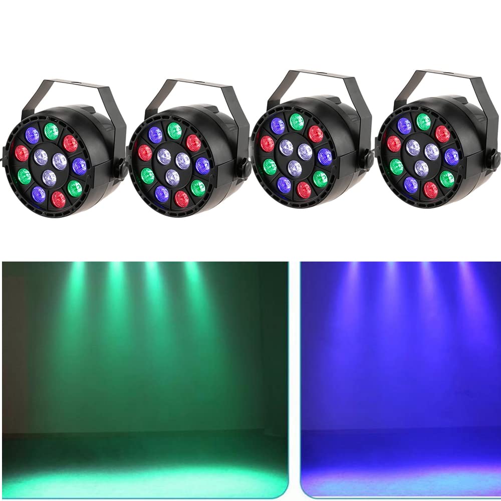 4 Stück Bühnenlicht Set, 12 Led Par Scheinwerfer Bühnenlicht, Licht Scheinwerfer Disco Licht mit 0-100% Dimmer Musiksteuerung Strobe-Effekt, für Show Party Dj