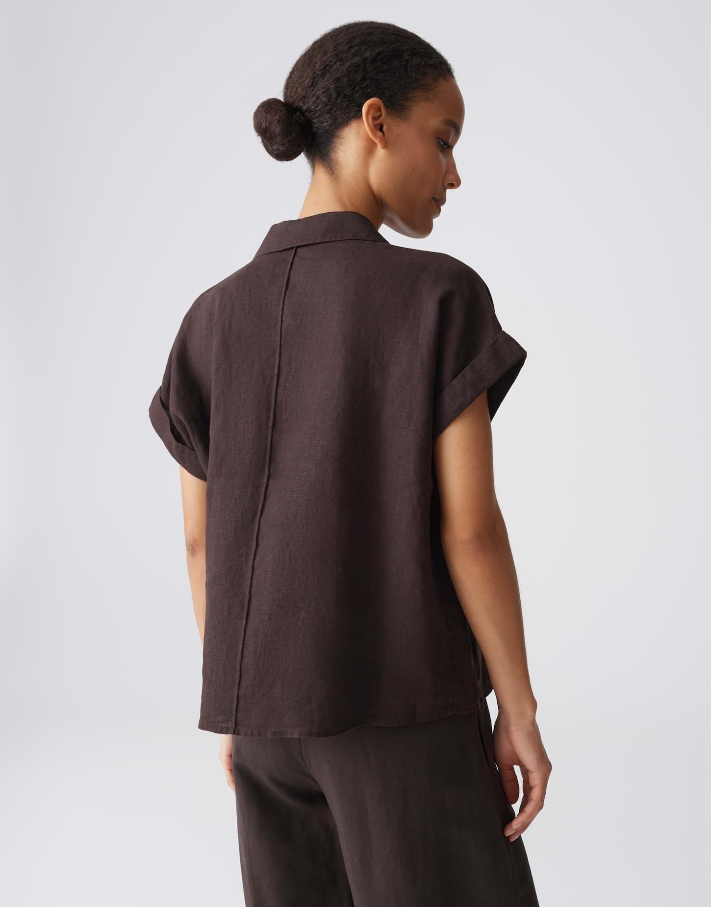 OPUS Damen Kurzarmbluse | Leinenbluse mit dreidimensionalen Karo Regular Fit