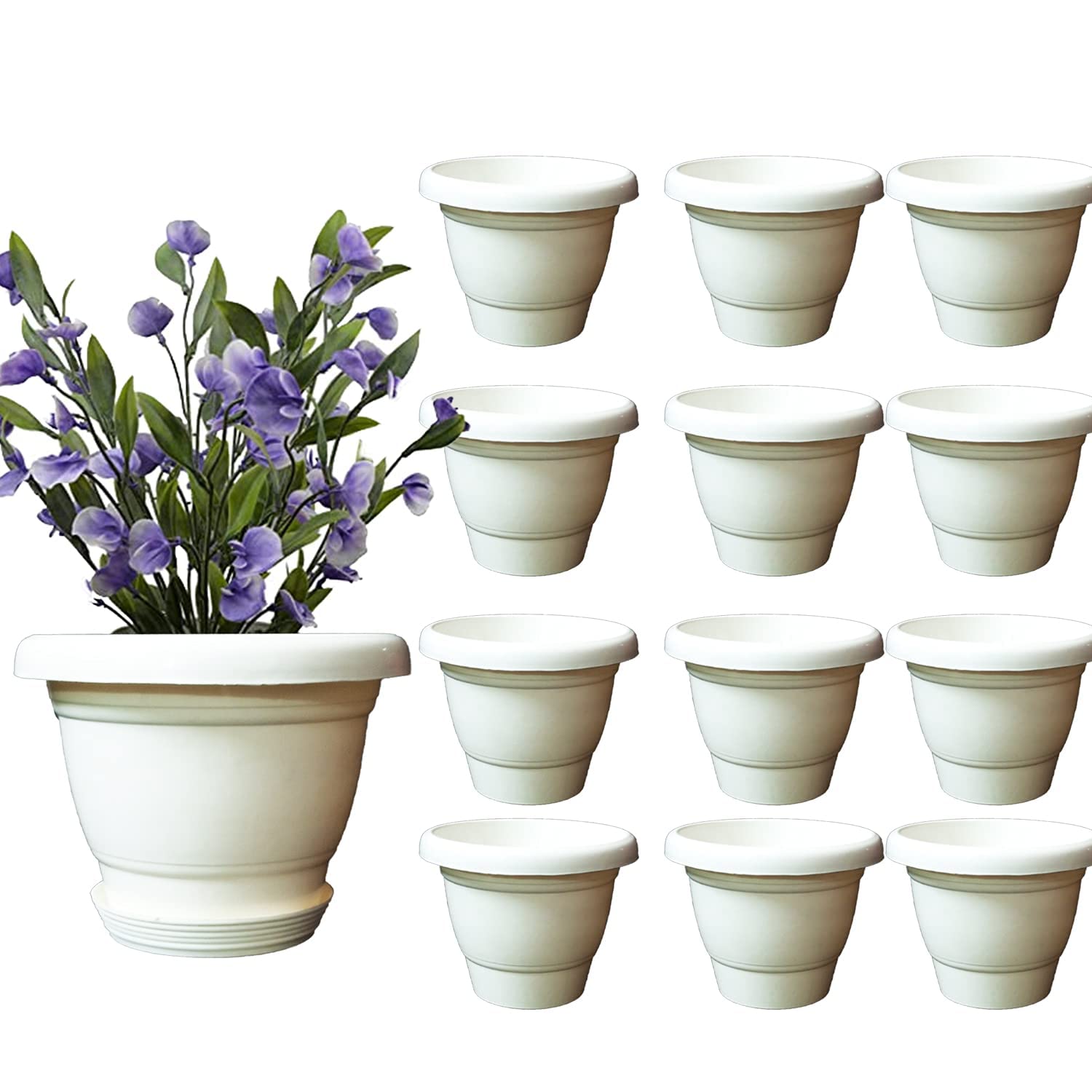 Sandhaya Plastic 8 Inch White Color Round Flower Planter Pot Pack of 10 Pieces with Bottom Tray [ Saucer] (B09Q6DL4W4) Amazon Price History, Amazon Price Tracker