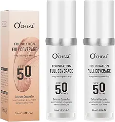 Pacote com 2 bases que mudam de cor para pele madura, maquiagem de base líquida, protetor solar FPS 50, cobertura total de corretivo, capa hidratante para todos os tons de pele, matiz de pele