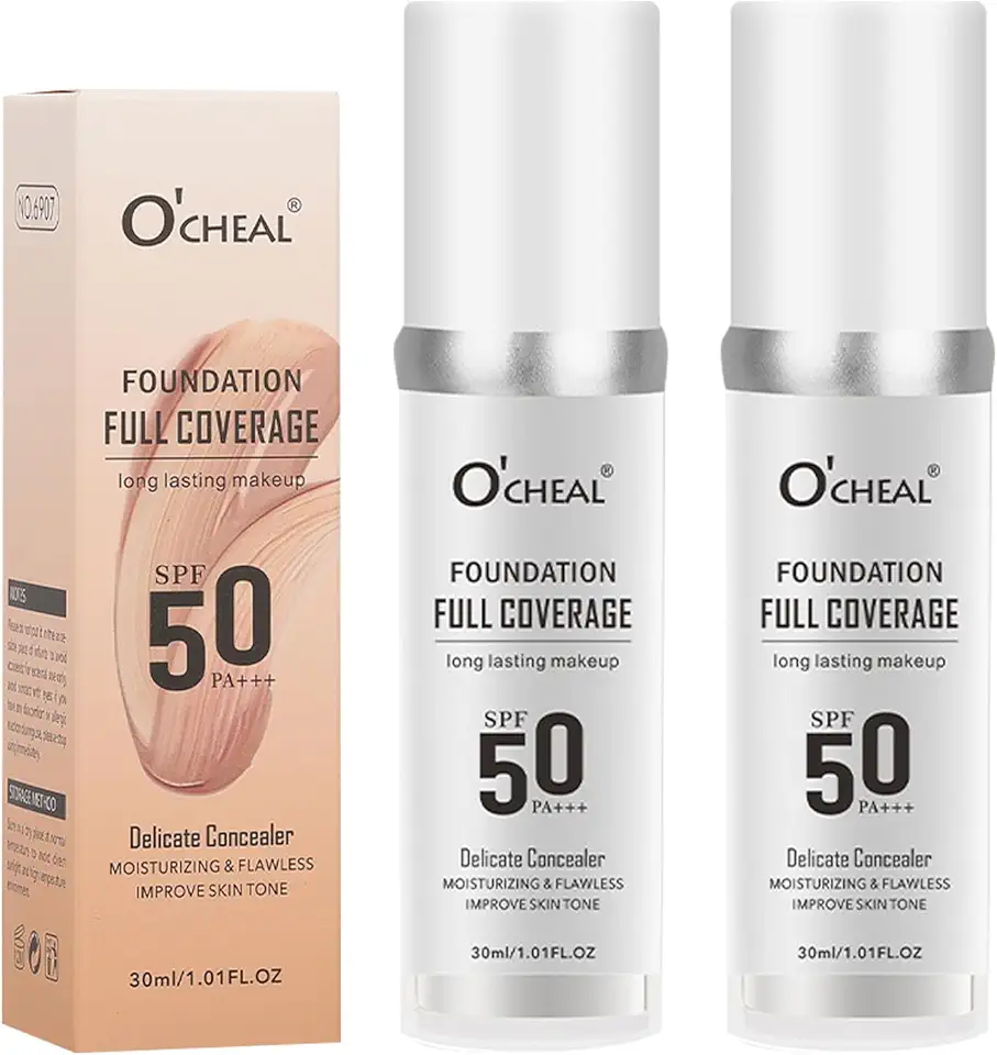 Pacote com 2 bases que mudam de cor para pele madura, maquiagem de base líquida, protetor solar FPS 50, cobertura total de corretivo, capa hidratante para todos os tons de pele, matiz de pele