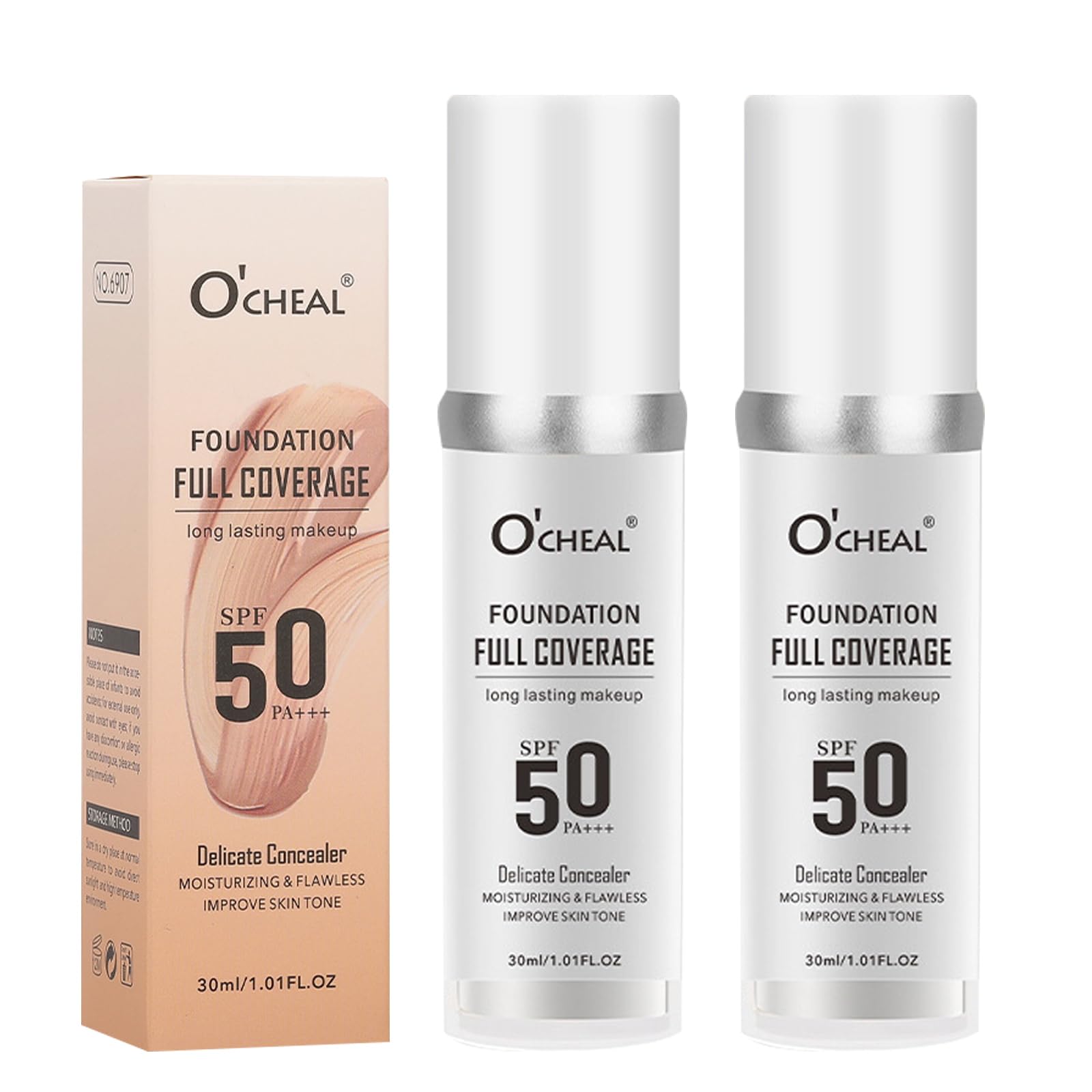 2-pak zmieniających kolor podkładu do skóry dojrzałej, płynny makijaż bazowy, krem przeciwsłoneczny SPF50, korektor pełne pokrycie, nawilżający odcień skóry, 30 ml