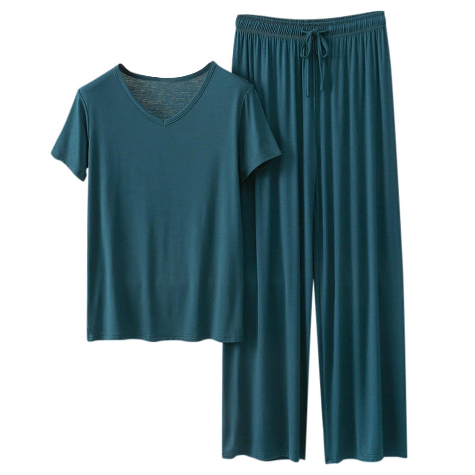 Pijama de mujer de verano corto sexy, pijama para mujer, algodón muy grande | Noche de cuello sastre Camisas de noche Albornoces Caraco Talla Elástica Slacks Suave / Suave Conjunto Pijama Sudadero