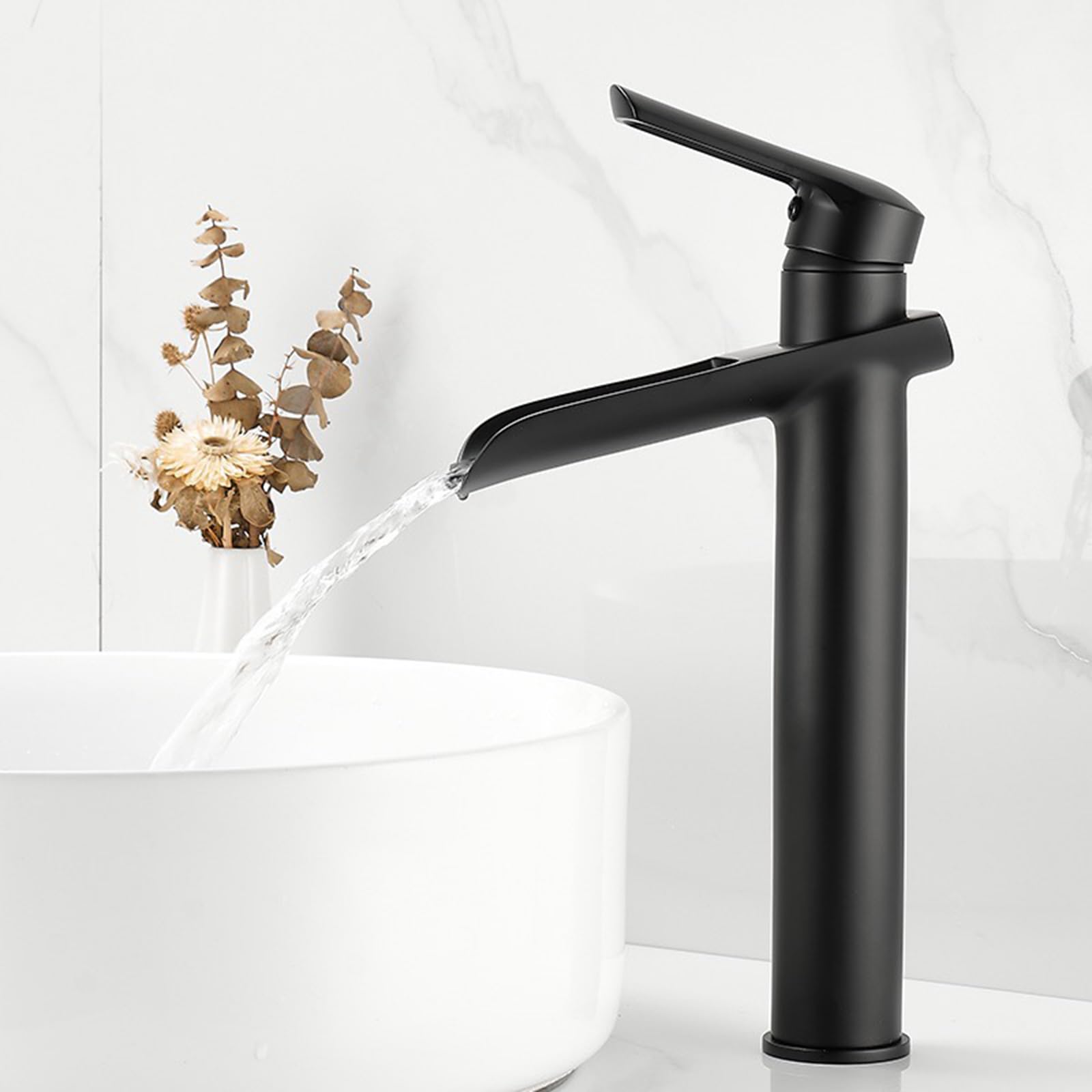 ANVLOJRIH Bathroom Sink Taps Basin Mixer Tap Waterfall Black Bathroom Faucets Basin Mixer Single Lever Bathroom
