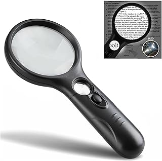 Magnifying Glass, 45X Handheld Magnifying Glasses for Reading With 3 LED Lights, Illuminated Magnifier for Exploring, Jewellery, Coins, Newspapers, Inspection, Hobbies and Crafts (Black)