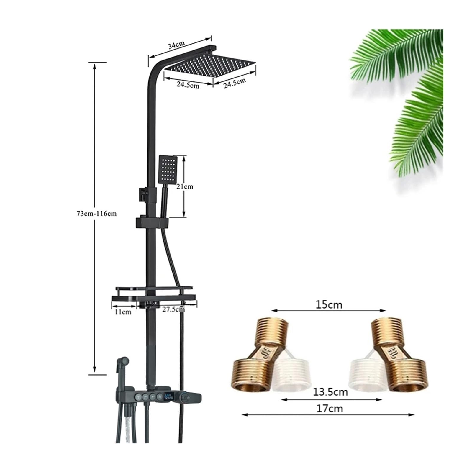 Set miscelatore termostatico per doccia, set rubinetto termostatico per doccia nero/cromo, miscelatore per doccia da bagno con display digitale, sistema doccia in ottone, set doccia a pioggia (nero