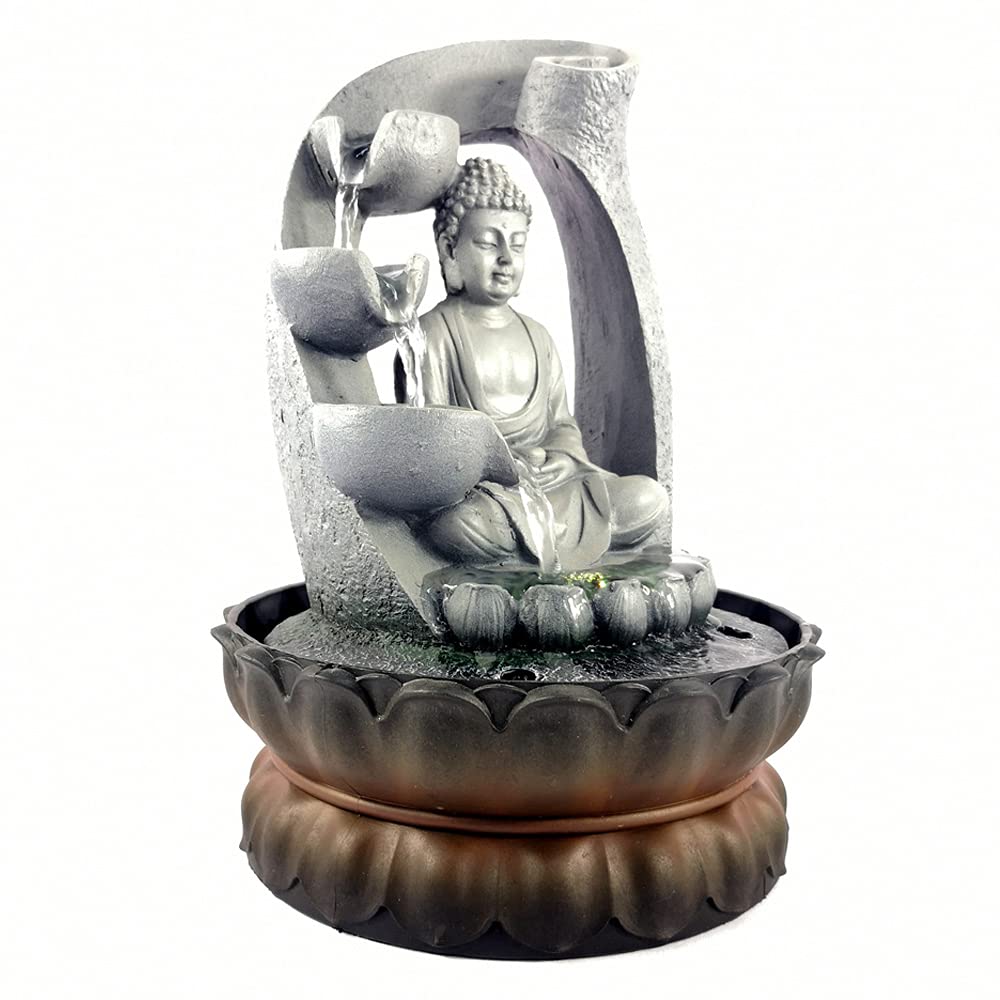 Fontaine d'intérieur Bouddha - Décoration zen et Feng Shui - Fontaine de table avec boule roulante - 4 couleurs - Résine synthétique - Décoration de table de bureau à domicile