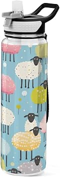 Cute Sheep Water Bottle with Straw,32oz Tritan Wide Mouth Leakproof Sports Water Bottle BPA Free Reusable Plastic Clear Bottle for Gym and Outdoor