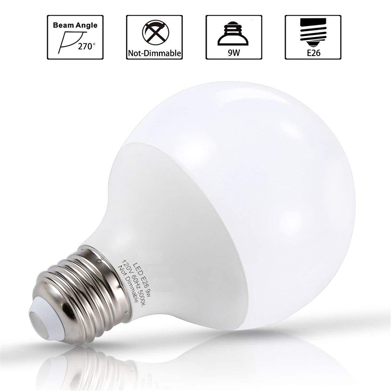 LED-Glühbirnen, 3er-Pack LED-Glühbirne, 9 W, Globe, E26, E27, G25, entspricht 90 W, Schminkspiegellampe, Tageslicht 5000 K, 900 lm, für die Beleuchtung des Schlafzimmers zu Hause