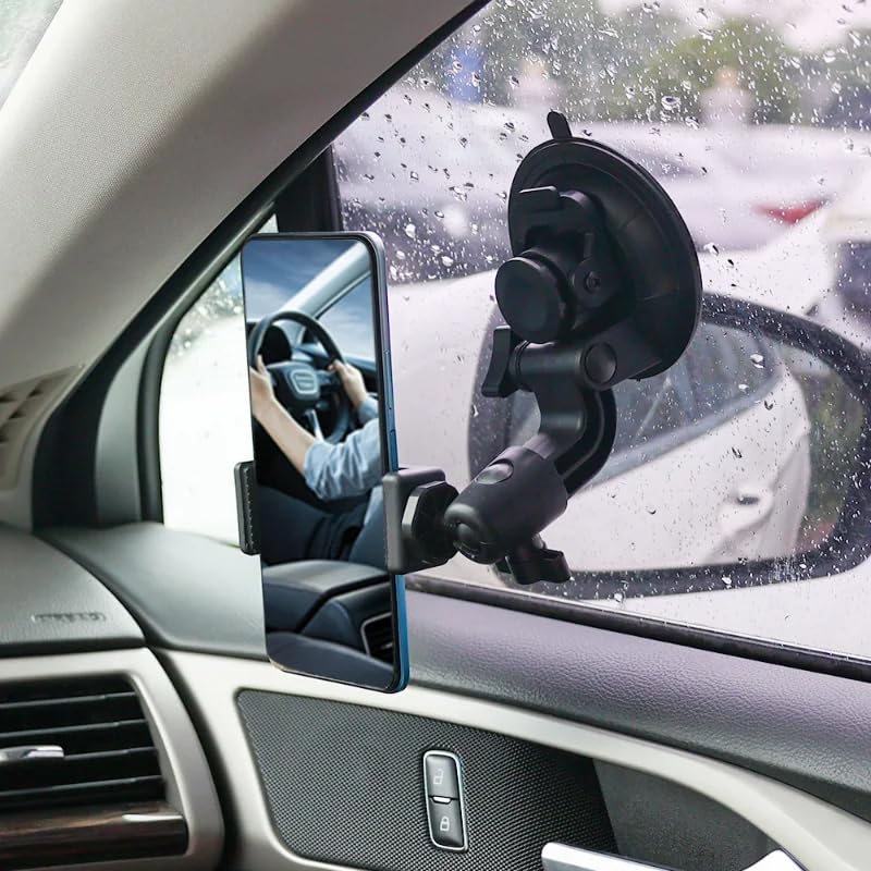 Image of Universal High Power Suction Cup Mount Holder Heavy Duty Mount for Go-Pro, Insta 360, SJCam & Mobile Fixing on Car Windshield & attaching Mini Photography Lights for Videography