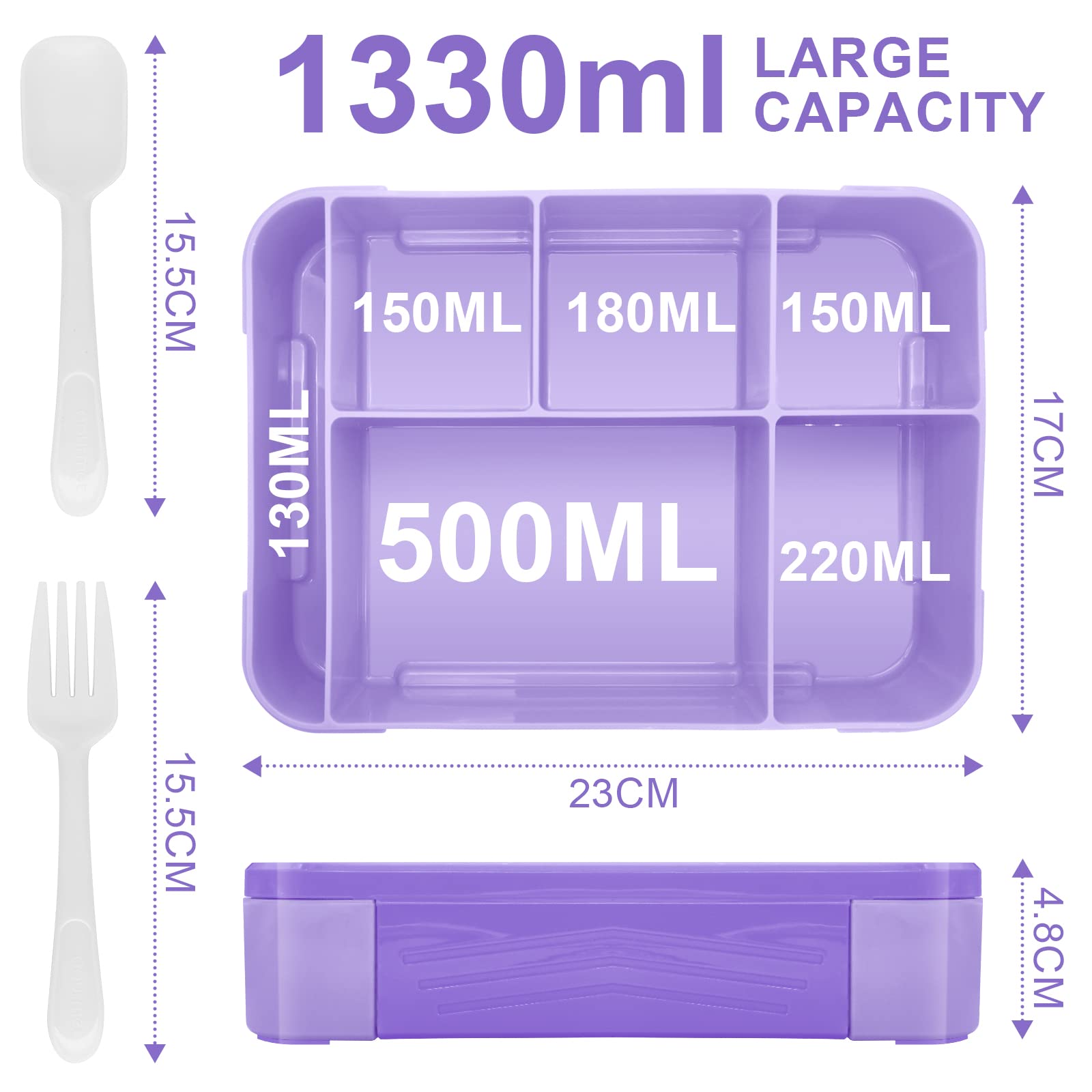 IJIAMY Bento Lunch Box Kids, Bento Box Lunch Box Adults with 5 Compartments and 1 Salad Dressing Containers - Image 3