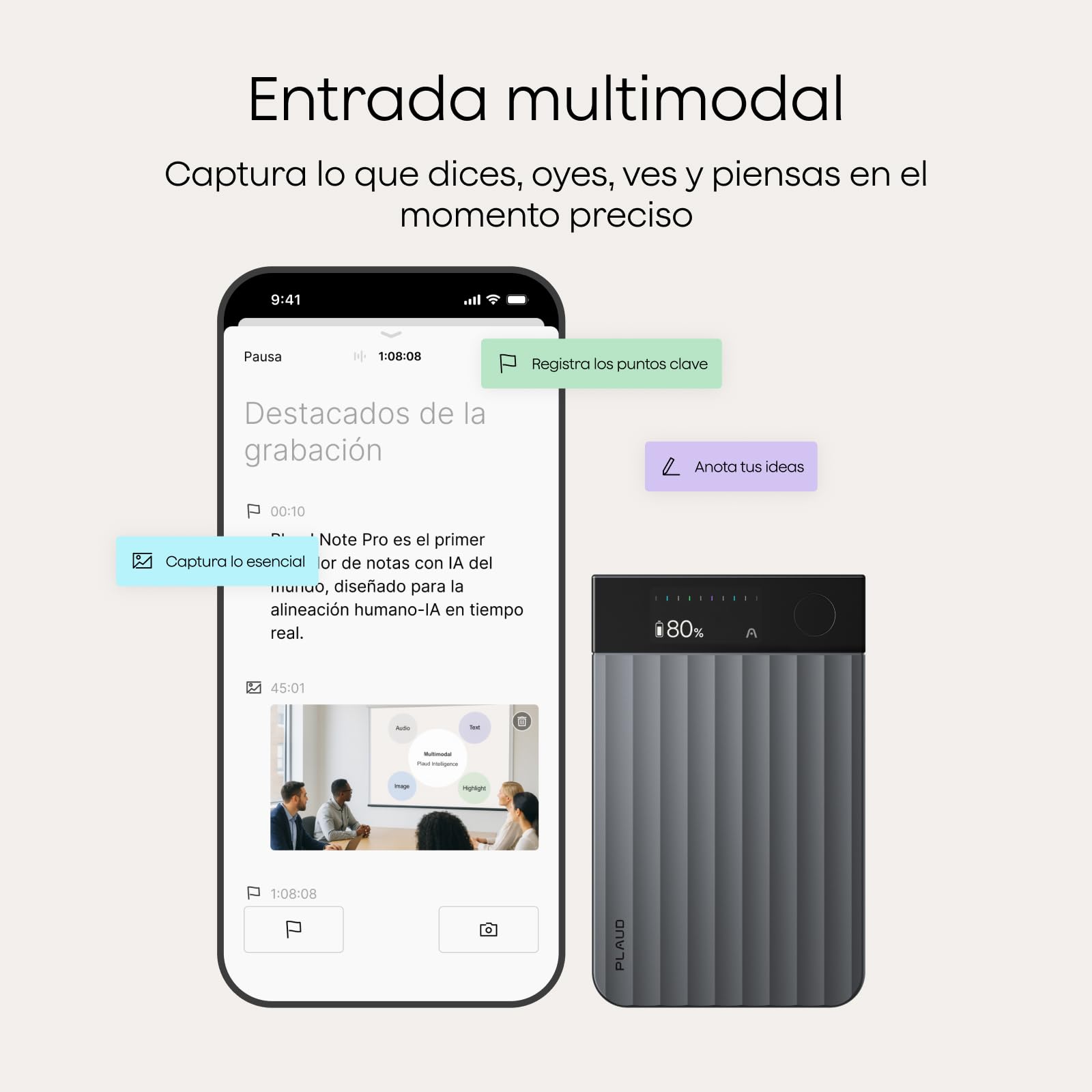 Plaud Note Pro Grabadora de Voz AI con Funda Transcripción IA Resúmenes Multidimensionales Grabación Dual Inteligente hasta 50 Horas Reuniones Llamadas Entrevistas Charlas Clases Teams