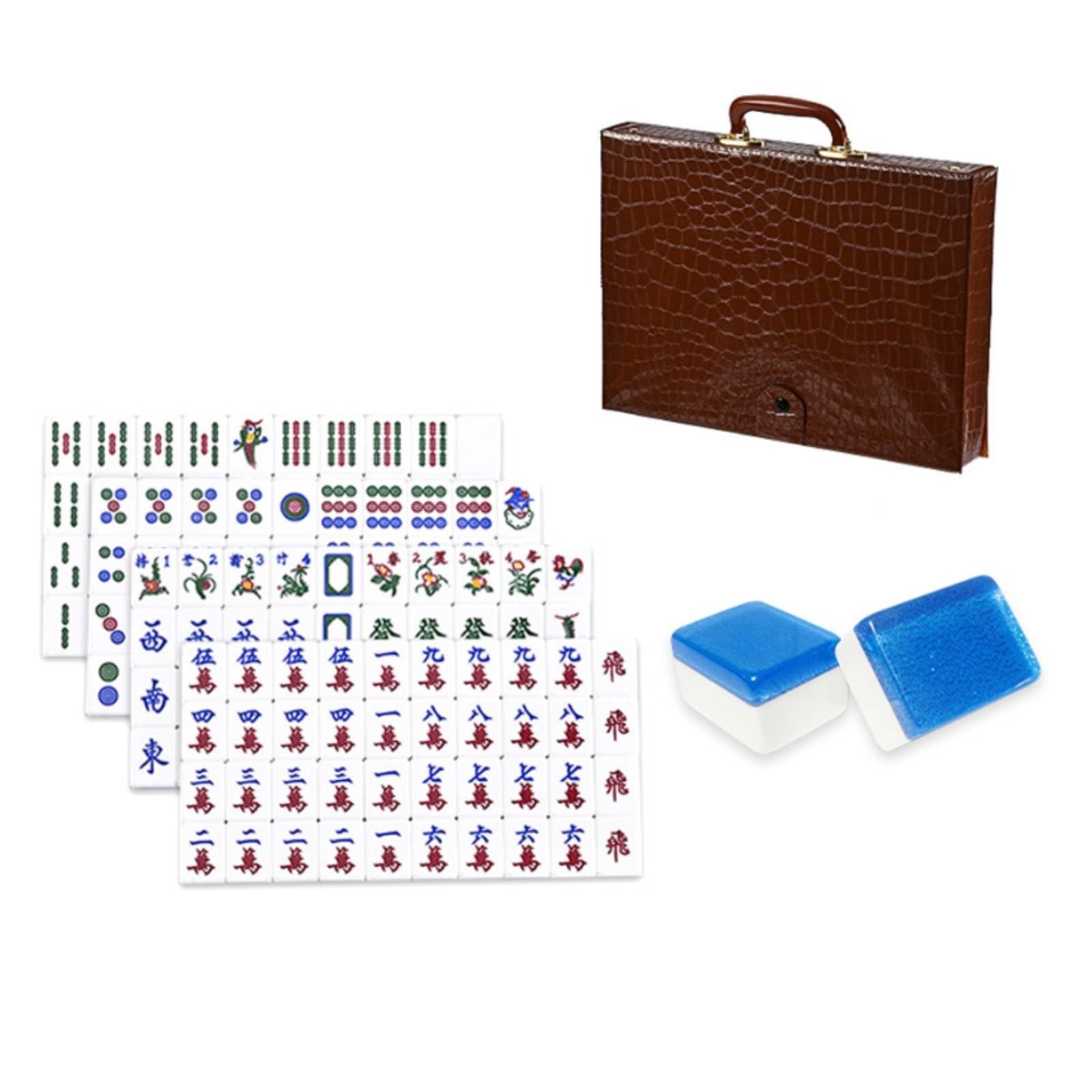 Mahjong Ensemble Tuiles Cristal Acrylique Finition Soin Gravure Détail Toucher Épais Adapté pour Jeux à la Maison Animation Familiale Détente, Bleu