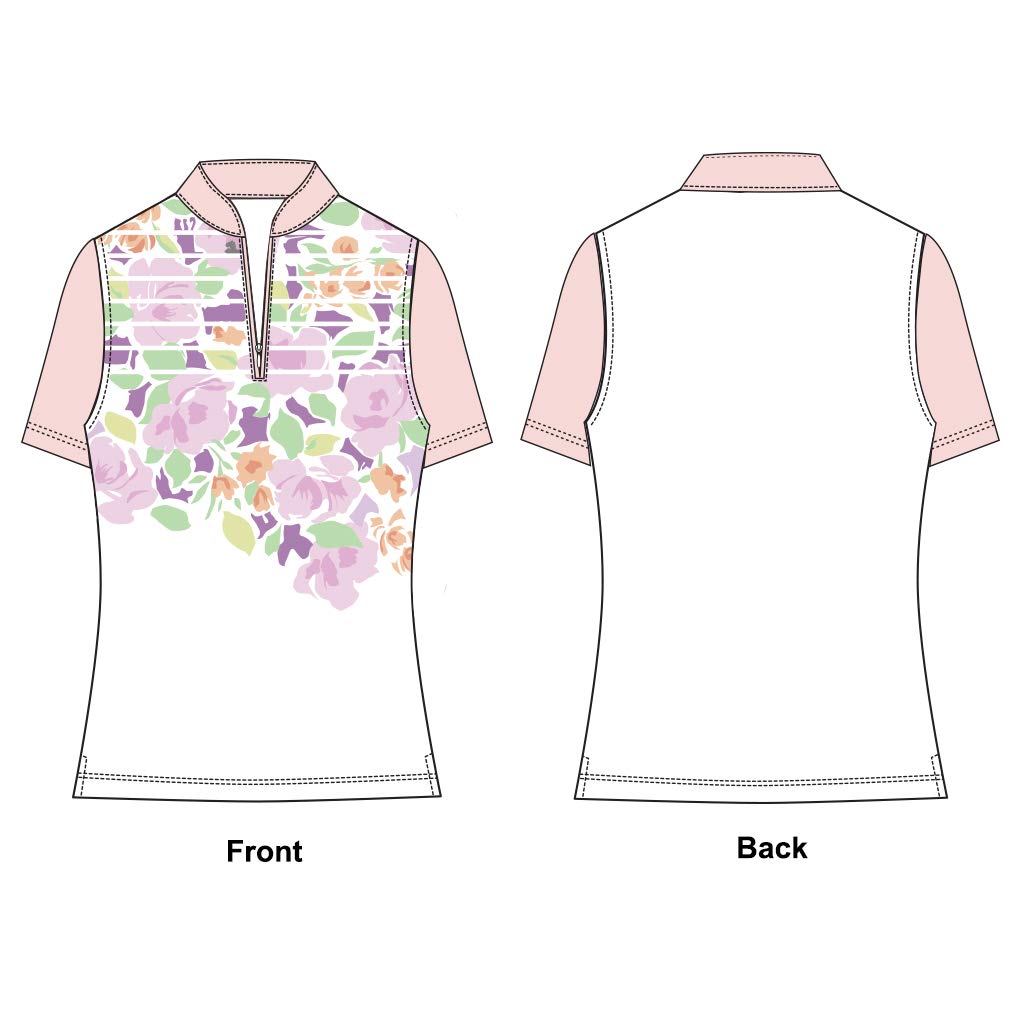 Monterey Club Women's Blossom Print Contrast Zip Top #2382 (Rose Quartz/White, Small)