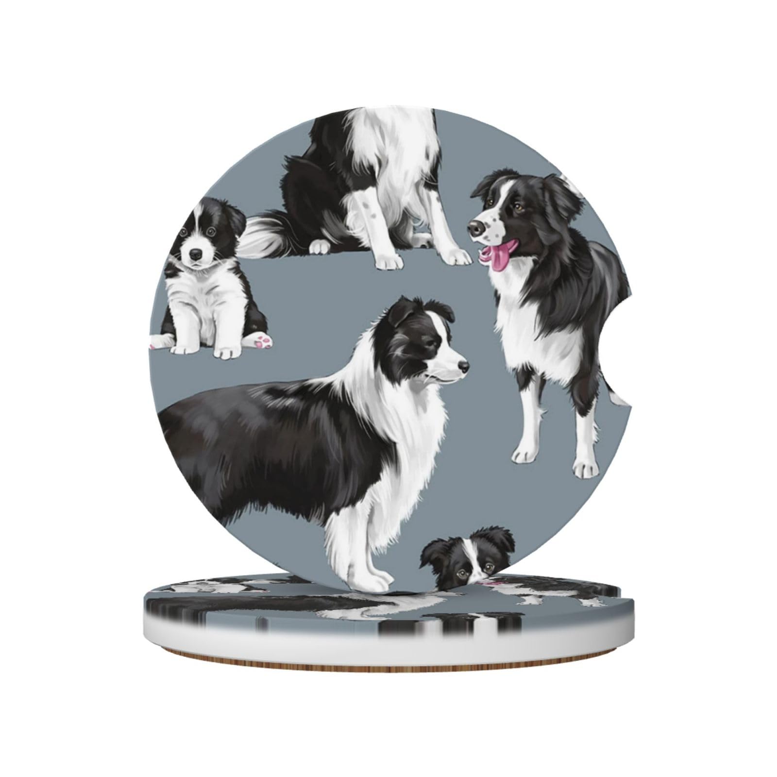 Border Collies Blue, Car Cup Holder Coasters 2 Pack, Absorbent Ceramic Car Coasters with Non Slip Cork Base