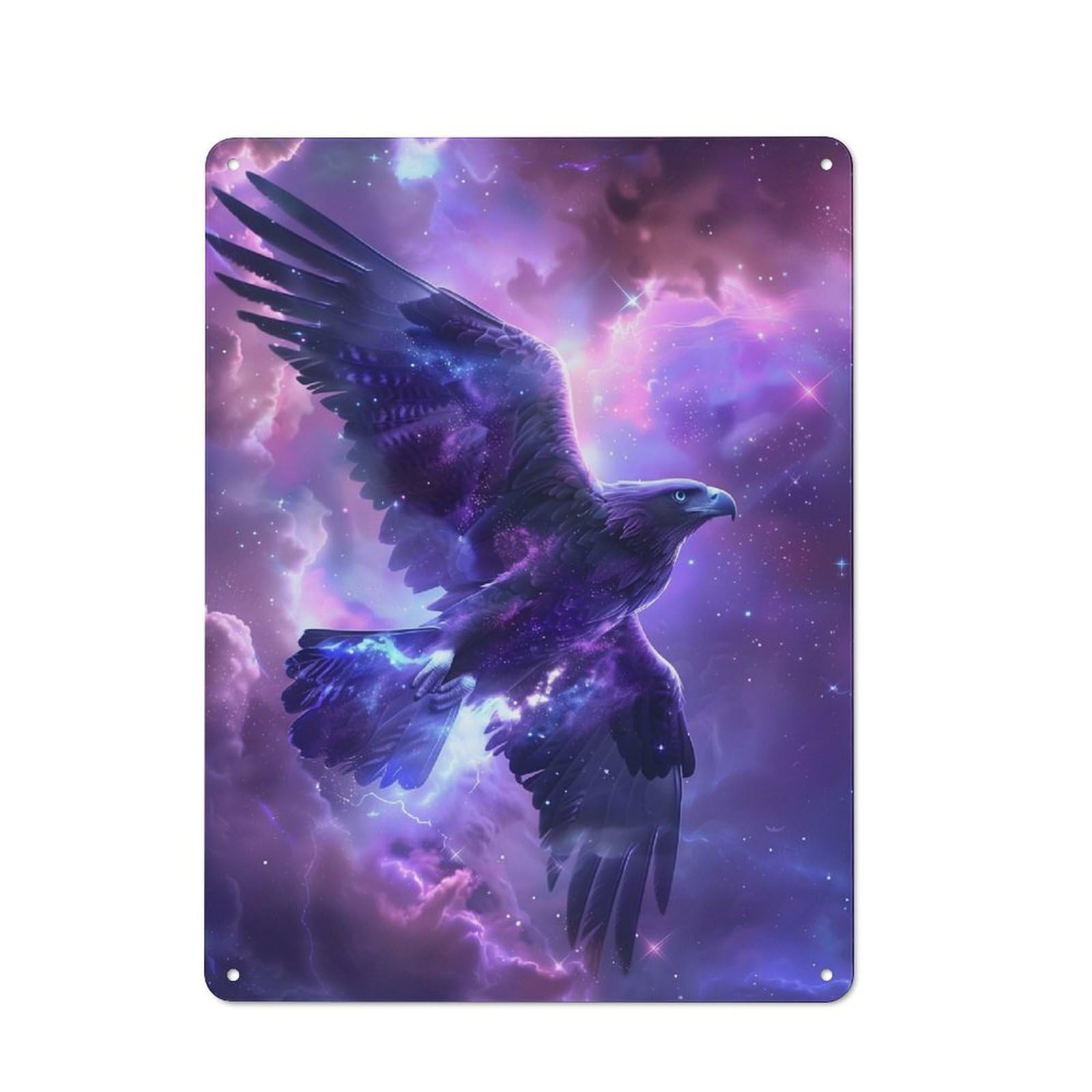 Cosmic Eagle Soaring Through Nebula Metal Wall Plaque 40x30cm, Understated Creative Space Decor for Home Office, Reading Corner Or Bedroom