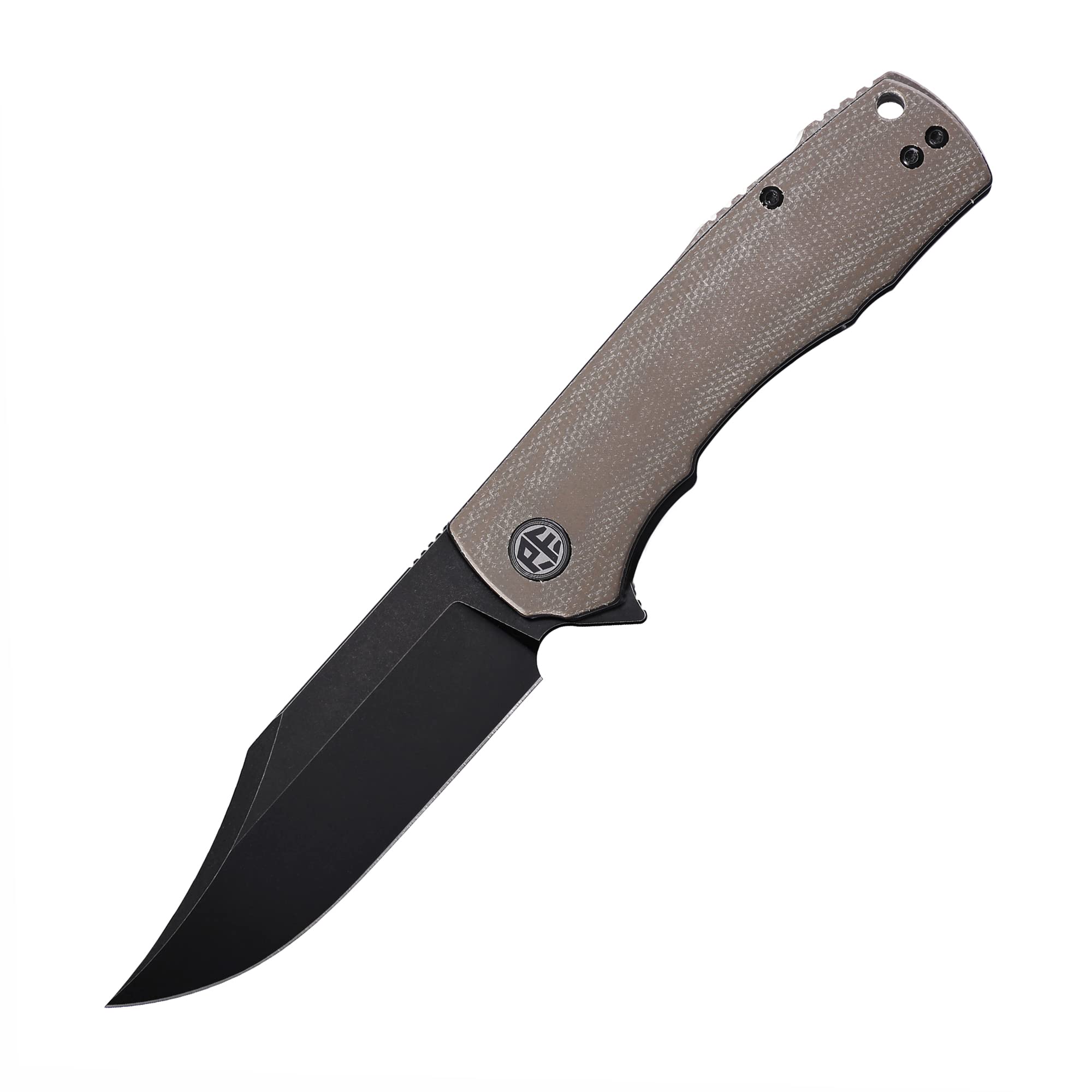 Petrified fish PFP03 Victor,3.58" K110 Satin Blade,140g Micarta Handel Flipper Liner lock Folding knife (Khaki Black Stonewashed)