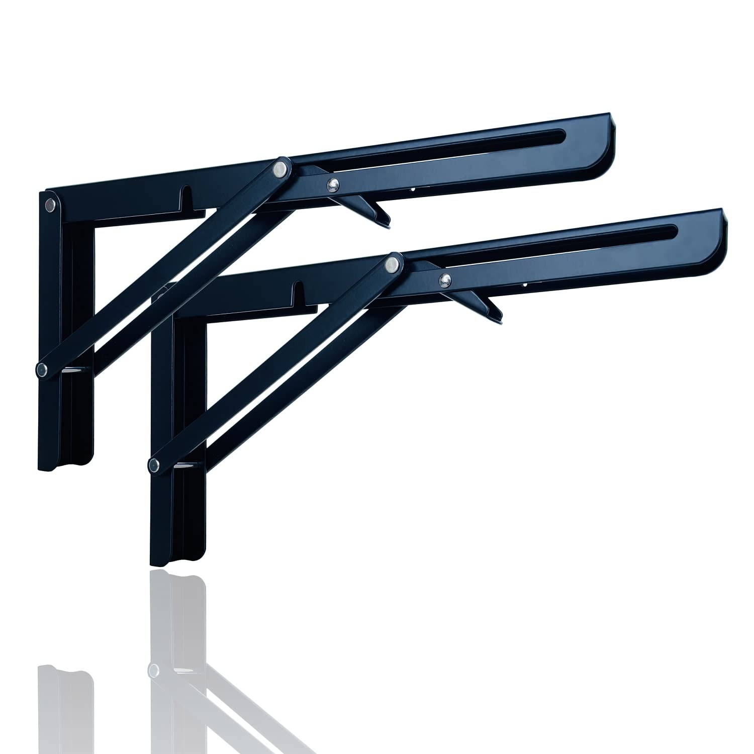 Folding Shelf Brackets 12 Inch Collapsible Shelf Hinge, Folding Wall Mounted Shelf Bracket, Space Saving DIY Sturdy Bracket, Black 2 Pack-image-27