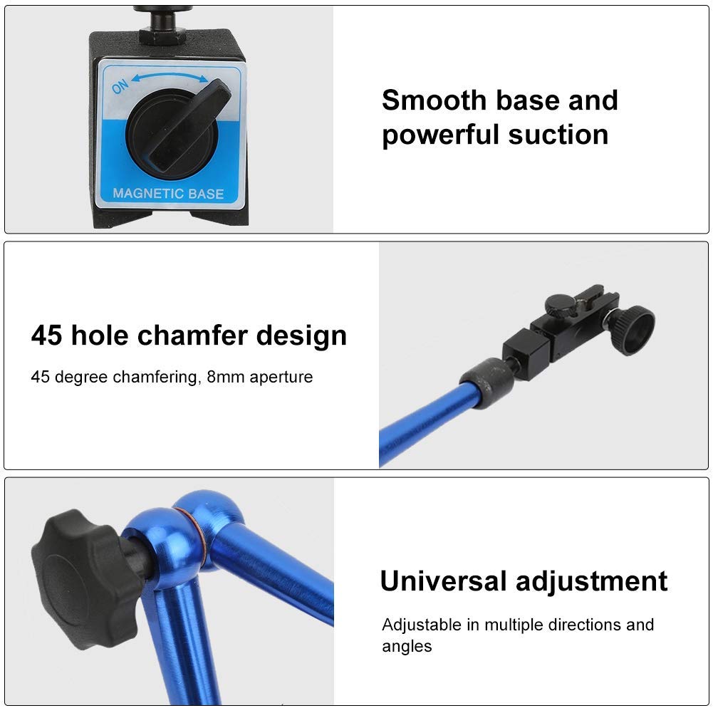 Soporte de base magnético flexible con indicador de esfera universal ajustable para indicador de prueba de esfera (60 x 50 x 55 mm, color azul)