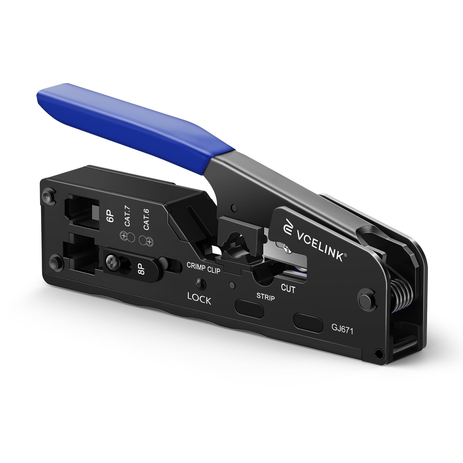 VCELINK GJ671BL Pince à Sertir RJ45 pour Connecteur Réseau CAT5/CAT5E/CAT6/CAT6A/CAT7 Fiche Réseau RJ45 à Sertir et Prise Téléphone 6P RJ11