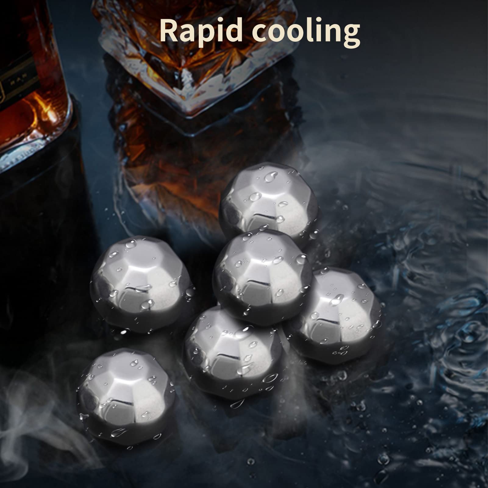 Whiskey Stones, Reusable Stainless Steel , Chilling Stones with Tong, Metal Ice Balls for Whiskey Vodka Beer Red Wine