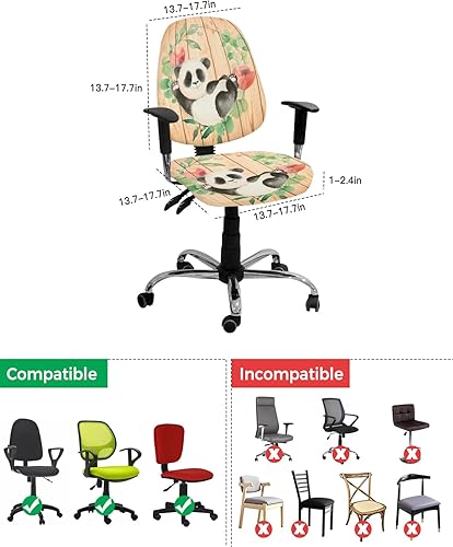 Miniatura 4 de ALAGEO Funda para silla de oficina, diseño de panda de acuarela, funda protectora y elástica de grano de madera floral, fundas protectoras y