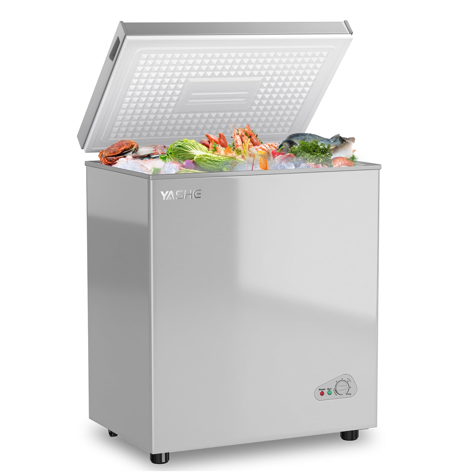 YASHE Gefriertruhe 150L, freistehende Tiefkühltruhe, Silber | 2 herausnehmbare Körbe • Einstellbare Temperatur • 45 dB leise • Ideal für Küche, Wohnung und Garage