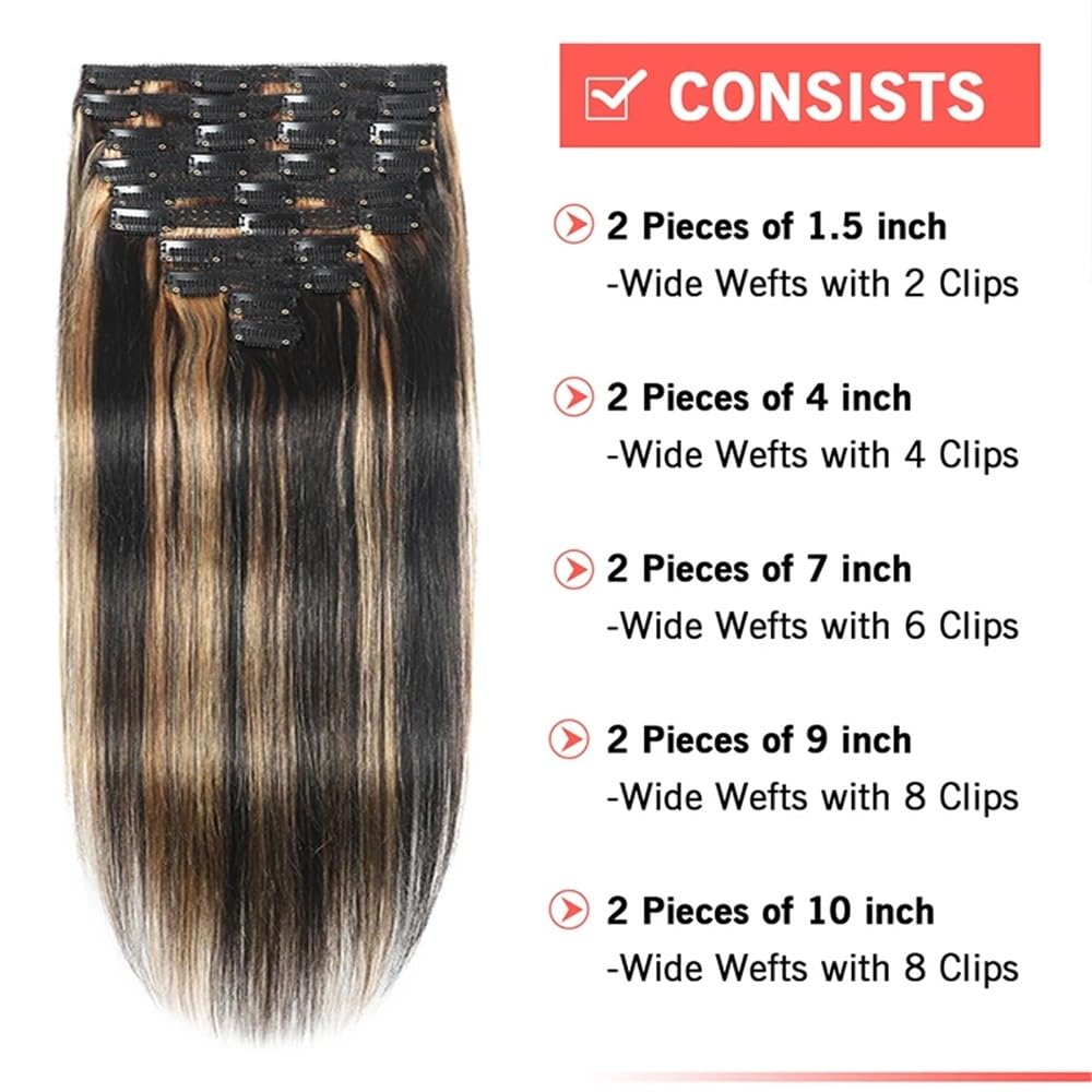 160 g 10 pezzi/set Evidenzia clip nelle estensioni dei capelli umani Liscio setoso Nero misto con parrucchino marrone(20 inch)