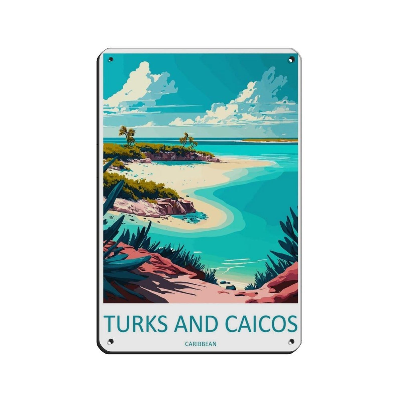Turks And Caicos Islands Travel Art Caribbean (4) Tin Sign Vintage Metal Pub Club Cafe Bar Home Wall Art Decoration Poster Retro 8x12inch(20x30cm)