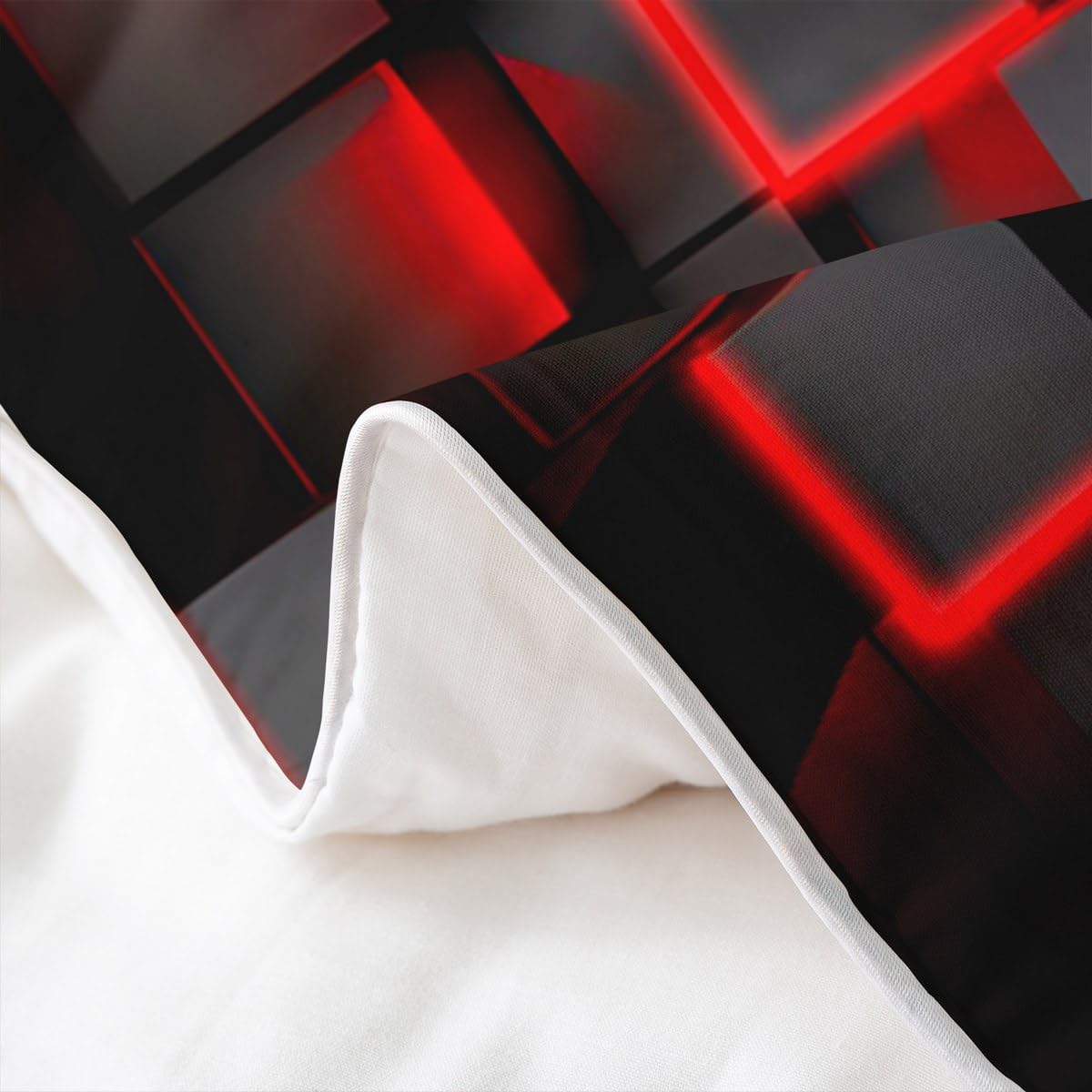 Rot und Schwarz Bettwäsche-Set, 100 % Baumwolle, leicht, geometrische Bettwäsche für Kinder, Jungen, Mädchen, Geometrie, Dekoration, Bettbezug 220 x 240 cm, moderner Stil