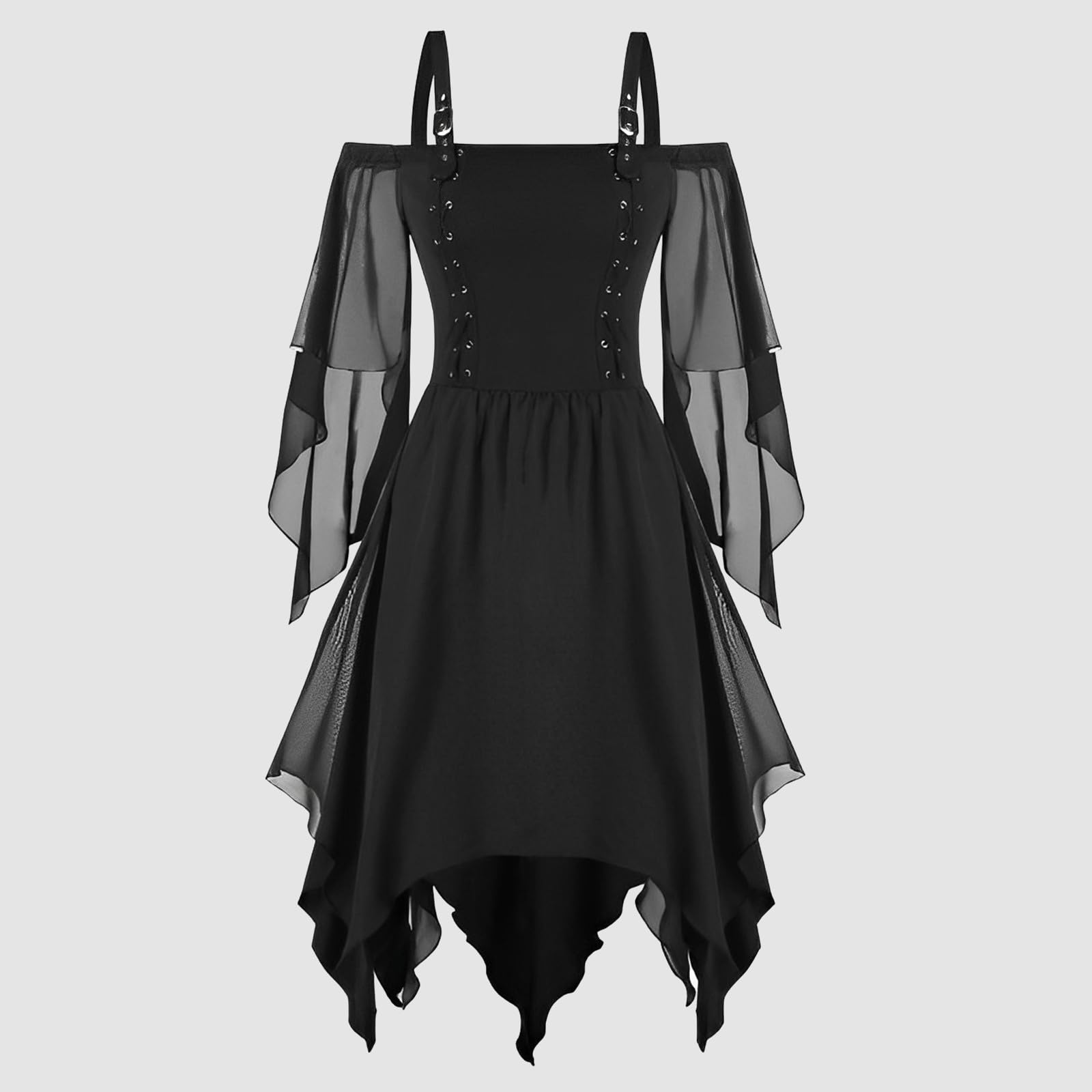 2026 Vestido de cóctel para mujer, estilo gótico, vestido midi con corsé, mangas largas, dobladillo irregular, manga corta, vestido de fiesta de gasa, de talla grande, moda y elegante