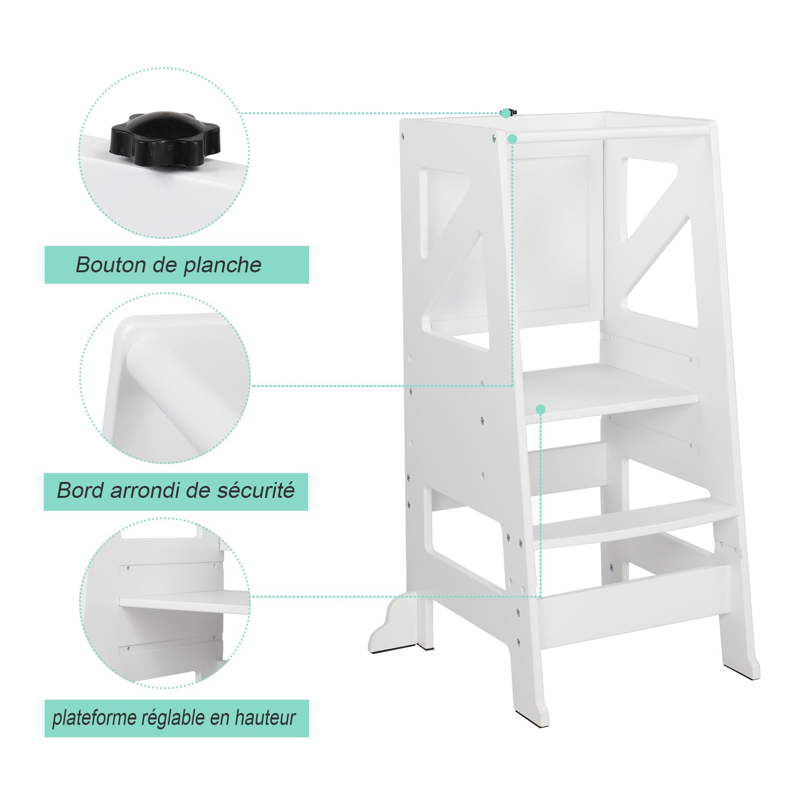LEADZM Tour d'Observation Montessori dès 18 Mois - 2-en-1 Pliable avec Tableau Noir et Réglage de Hauteur | Sécurité Anti-Bascule & Design en Bois Robuste pour Cuisine, Salle de Bain et Espace Enfant