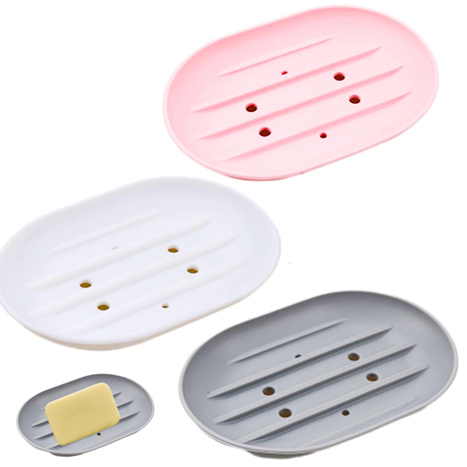 3pcs Soap Dish With Drainage, Self Draining Soap Holder, Easy Cleaning, Dry,Soap Container Perfect for Shower, Bathroom, Kitchen, Counter Top and Travel