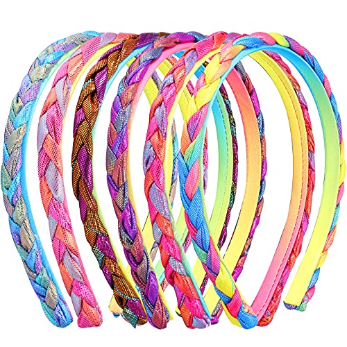 6 Pieces Rainbow Headbands for Girls, Adjustable Tie Dye No Slip Headband Metallic Braided Head Band Mermaid Braided Headbands Hair Accessories for Girls Kids Women Teens