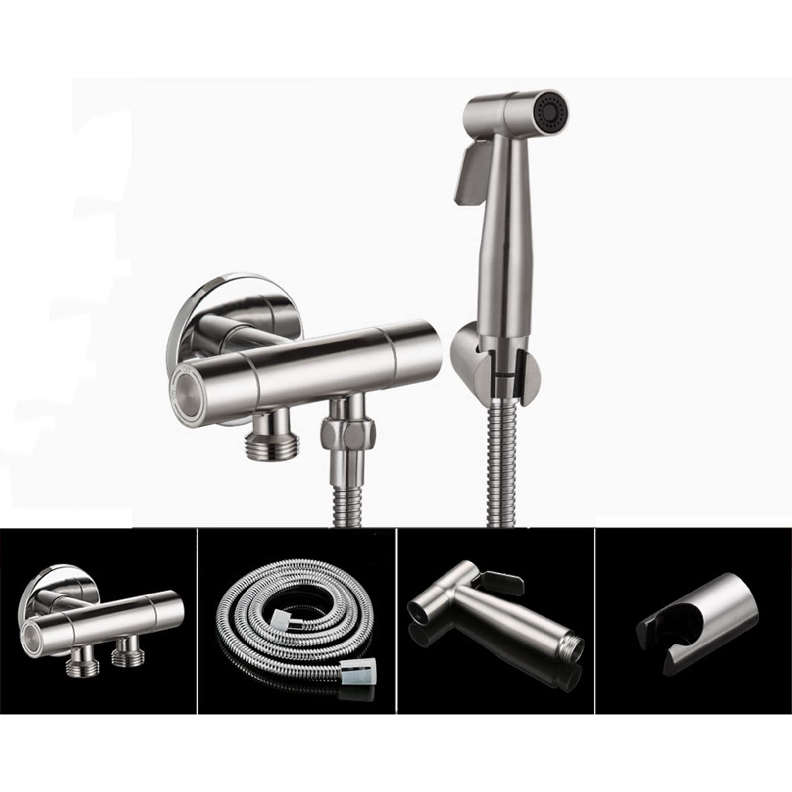 Przenośny opryskiwacz do toalety Opryskiwacz do pieluch ze stali nierdzewnej dla dzieci Portable Brushed Portable Sprayer Head for WC z wężem i wspornikiem, do mycia kobiet