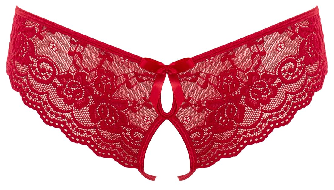 Cottelli Collection Cottelli Red Crotchless Lace Panties - Red - L
